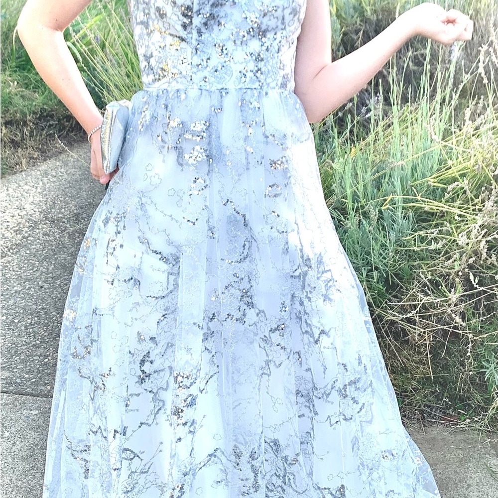 Elegant white and Silver Floral Gown